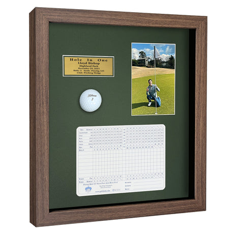 Hole-In-One Ball, Vertical Photo, and Scorecard Shadowbox -- Barnwood
