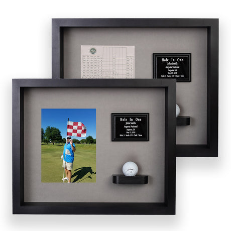 Hole In One Ball & Vertical Photo/Scorecard Shadowbox -- Black/Gray