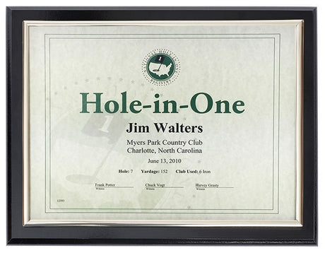 Hole-In-One Certificate Plaque -- Black