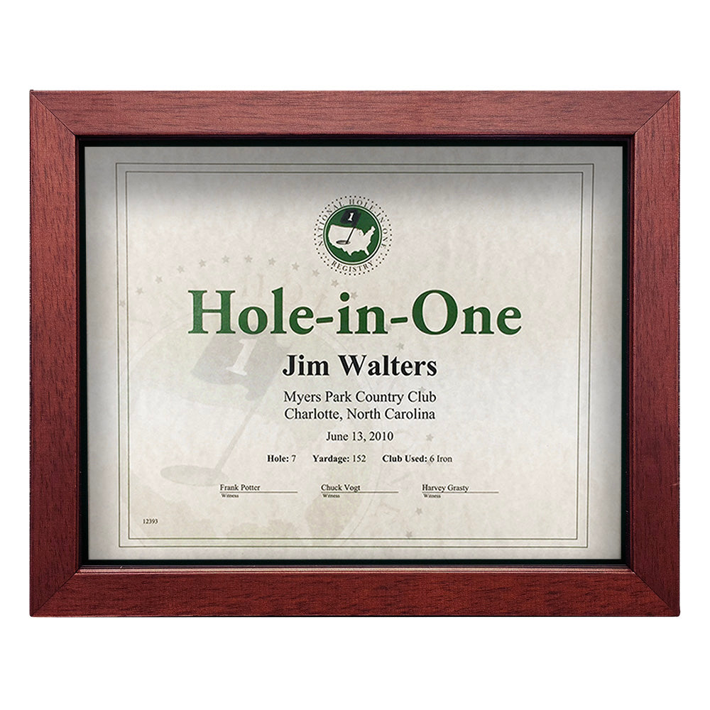 Hole-In-One Gray Shadow Box Certificate Frame -- Cherry