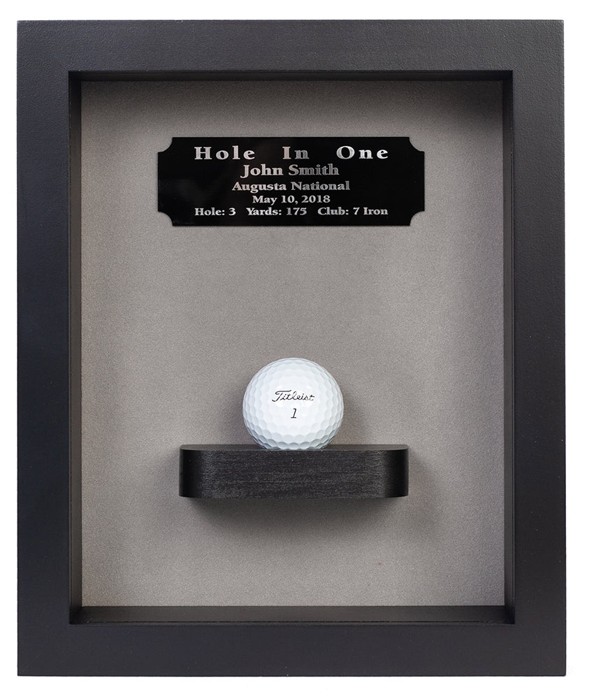 Hole-In-One Shadowbox with Ball Shelf-Walnut -- Black/Gray