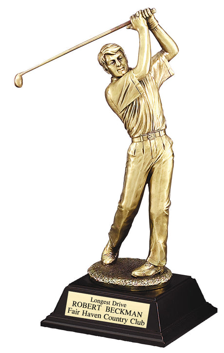 Male Golfer Swing Resin Trophy with Gold Finish