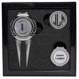 Deluxe Personalized Divot Tool / Hat Clip Golf Ball Marker Set