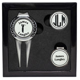 Deluxe Personalized Divot Tool / Hat Clip Golf Ball Marker Set