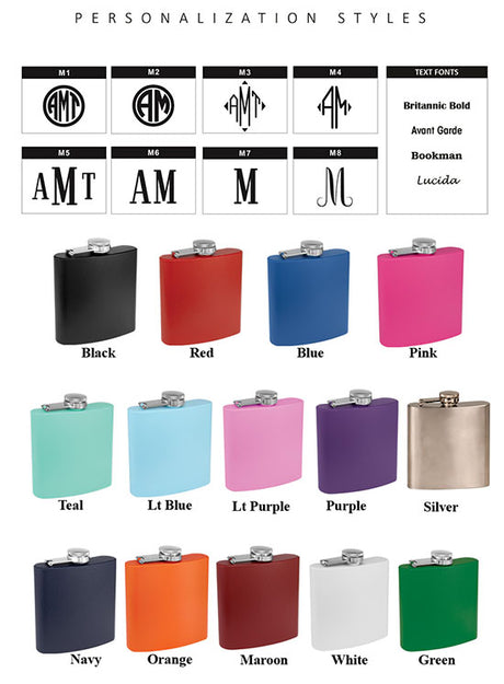 Personalized Stainless Steel 6oz Colored Flask