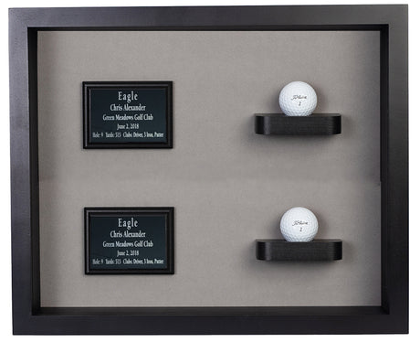 Two Balls and Plaques Shadowbox Display-Cherry -- Black/Gray