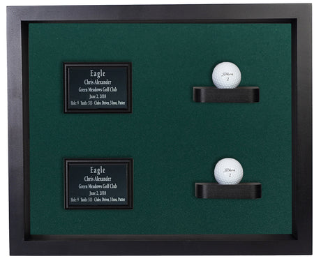 Two Balls and Plaques Shadowbox Display-Cherry -- Black/Green